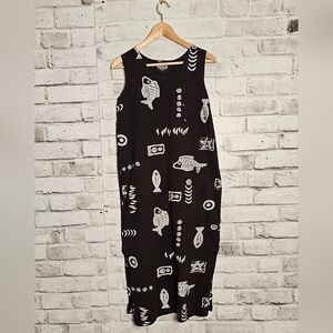 Beach By Exist Black White Fish Print Midi Dress Size Small